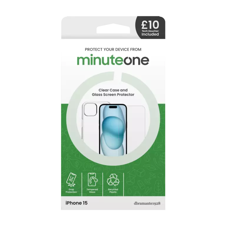 iPhone 15 Minute One Clear Case and Glass Screen Protector EE